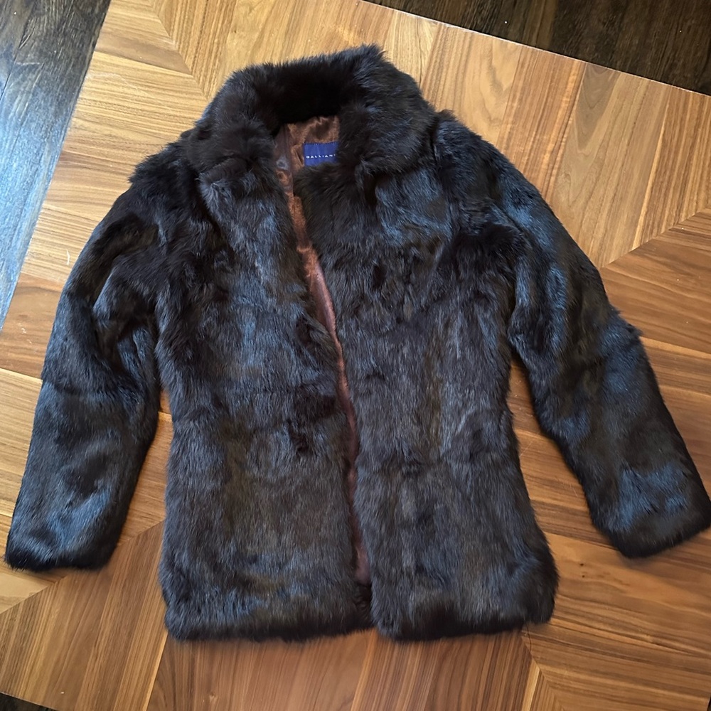John Galliano Rabbit Fur Chocolate Brown Jacket Coat Small - Picture 3 of 9